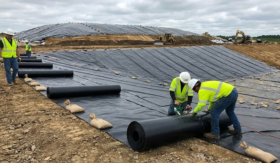 rozkładanie geomembrany